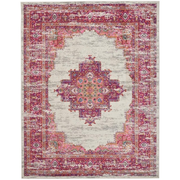 Palacedesigns 7 x 10 ft. Distressed Area Rug - Ivory & Fuchsia PA3651752 - main